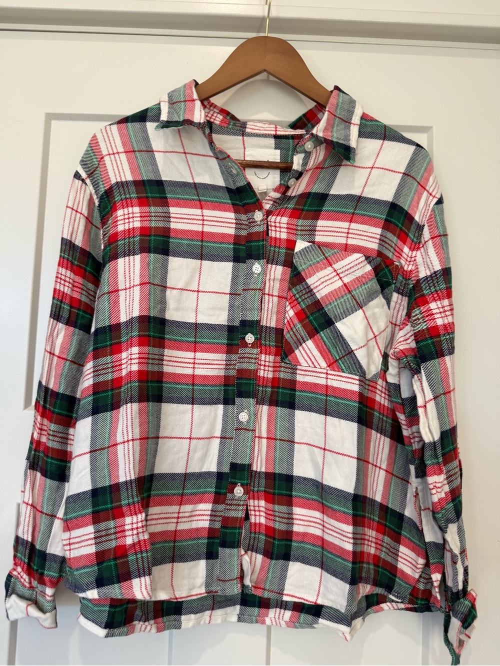 NWT Aerie Real Soft Plaid Flannel Pajama Button Up Shirt Medium Green Red White